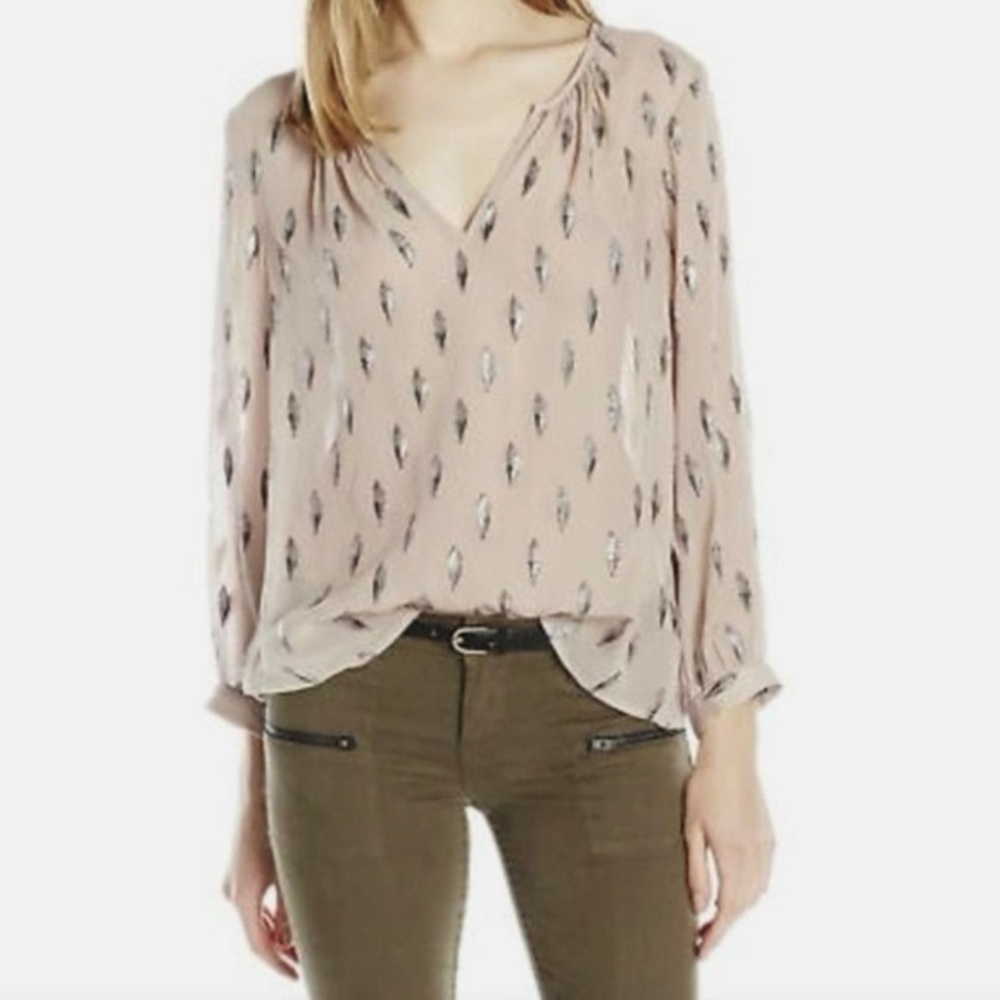 Joie Mauro Metallic Embellishment Silk Blouse Top Size XS